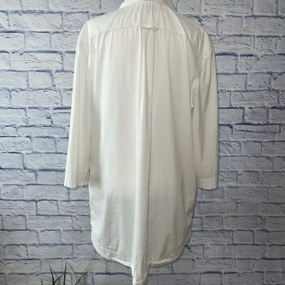 Lafayette 148 white button down shirt pockets 3/4 sleeve roll tab - Picture 2 of 13